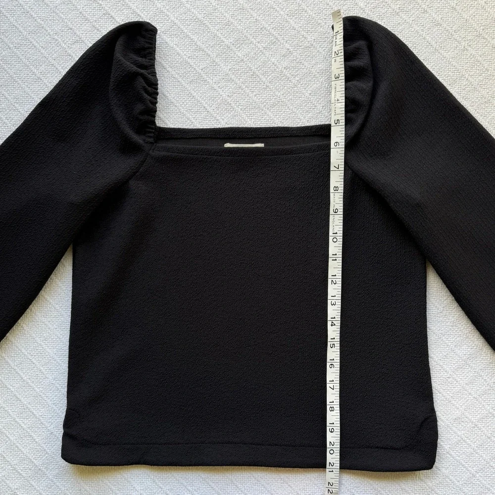 Madewell Crepe Square-Neck Puff-Sleeve Top Black Long Sleeve Romantic‎ Womens XS